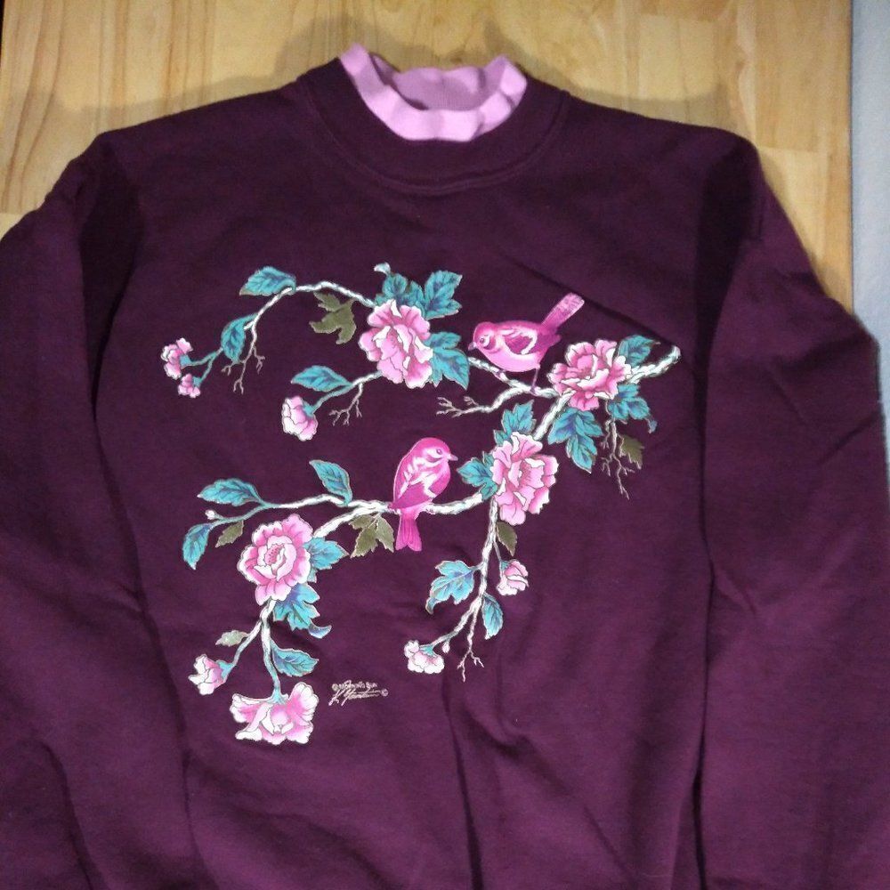 Vintage Morning Sun Birds Flower Blossoms Tree Sweatshirt